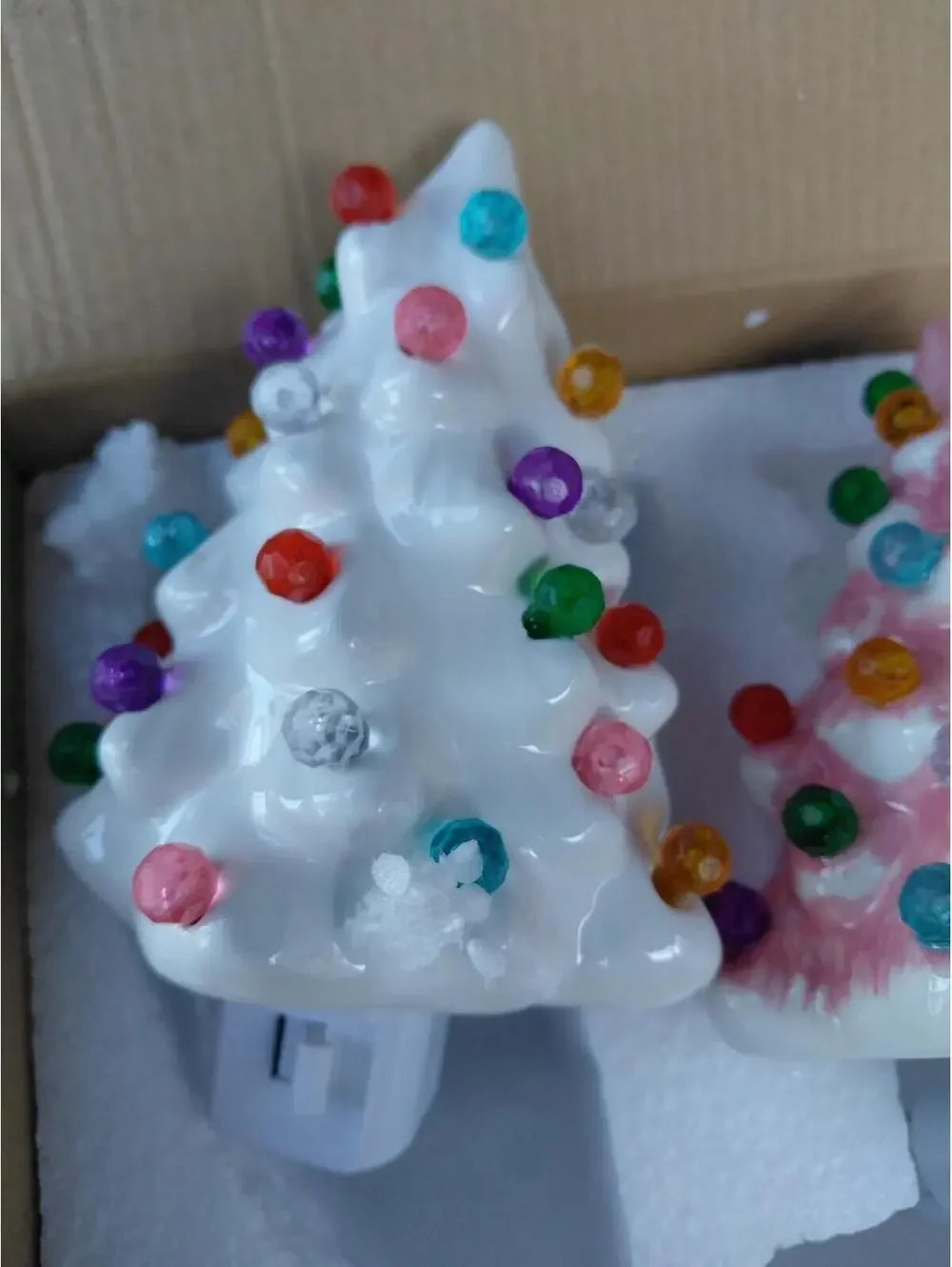 Christmas tree ceramic plugin nightlight pink and white